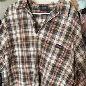 Dickies Men's Casual Plaid Shirt - Brown, Black, and Yellow